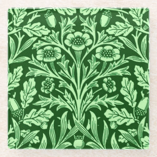 Art Nouveau Floral Damask, Emerald Green Glazen Onderzetter