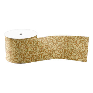 Art Nouveau Floral Damask, Mustard Yellow en Gold Grosgrain Lint