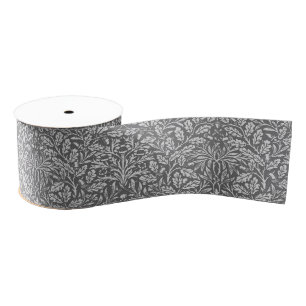 Art Nouveau Floral Damask, Silver Grey / Grey Grosgrain Lint