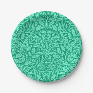 Art Nouveau Floral Damask, Turquoise en Aqua Papieren Bordje