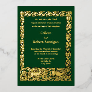  Art Nouveau Floral Foliage & Deer Border Folie Uitnodiging