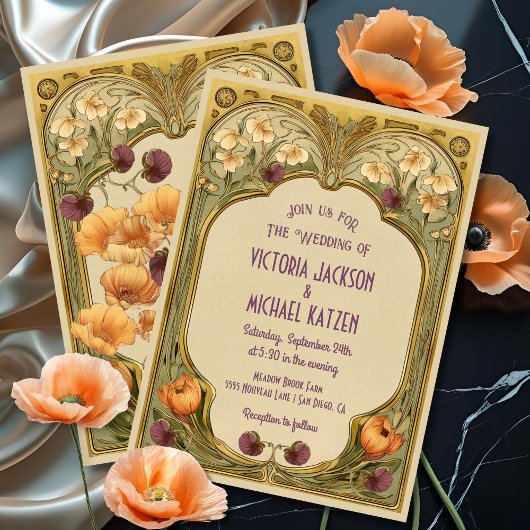 Art Nouveau Floral Frame Wedding Invitation