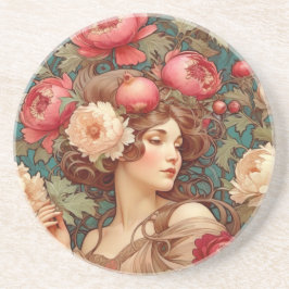 Art Nouveau Floral Fruit Vrouw Onderzetter