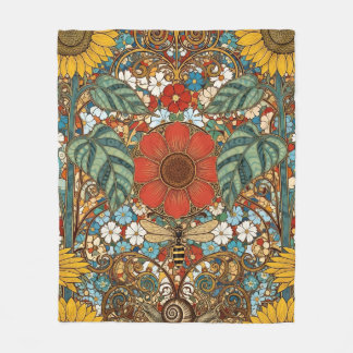 Art Nouveau Floral Garden – Sunflowers, Bee Fleece Deken