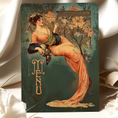 Art Nouveau Floral Goddess Menu Carte Peach Turquo