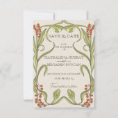 Art Nouveau Floral Lijst Sinaasappel Groene Foto Save The Date (Voorkant)