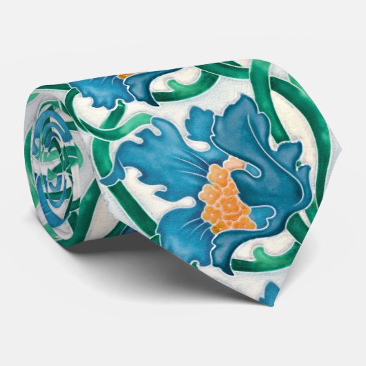 Art Nouveau Floral Majolica Pattern Stropdas (Opgerold)