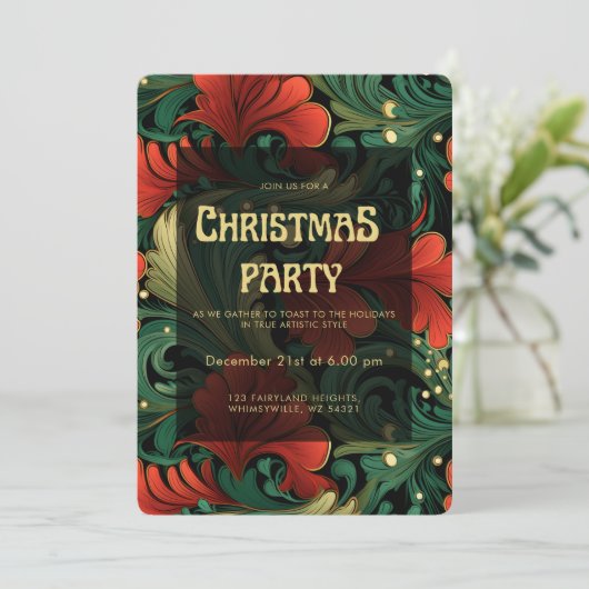 Art Nouveau Floral Modèle Noël Invitation de fête (Debout devant)