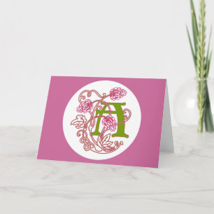 Art Nouveau Floral monogram A Notitiekaartje
