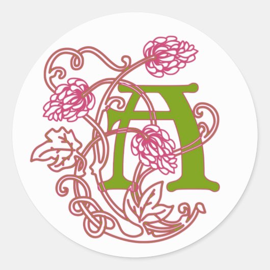 Art Nouveau Floral monogram A Ronde Sticker (Voorkant)