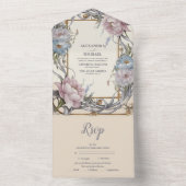  Art Nouveau Floral Paarse bruiloft All In One Uitnodiging (Binnen)