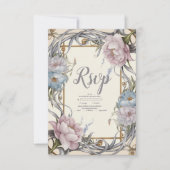 Art Nouveau Floral Paarse bruiloft RSVP Kaartje (Voorkant)