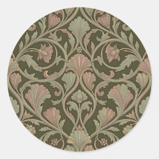 Art Nouveau Floral Pattern Dark Green Pink Vintage Ronde Sticker