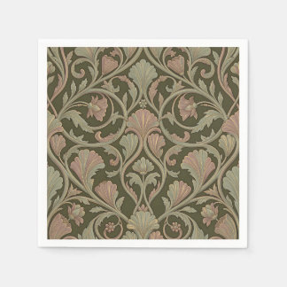 Art Nouveau Floral Pattern Dark Green Pink Vintage Servet
