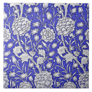 Art Nouveau Floral Pattern, Indigo and White, Tegeltje