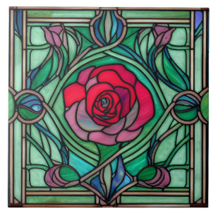 Art Nouveau Floral Roos Decoratief Tegeltje