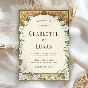 Art Nouveau Floral Vintage Wedding Invitation Kaart
