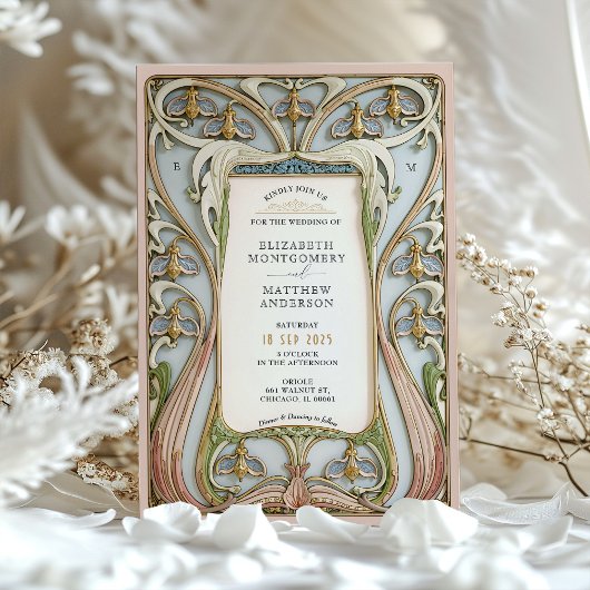 Art Nouveau Floral Wedding Kaart