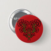 Art Nouveau Flower Heart Red Pinback Button (Voorkant /achterkant)