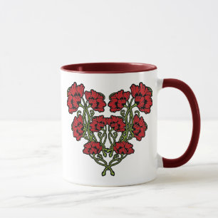 Art Nouveau Flower Heart Red Two-Tone koffie Mok