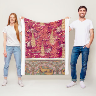 Art nouveau fox fazant Foxglove verneuil Fleece Deken