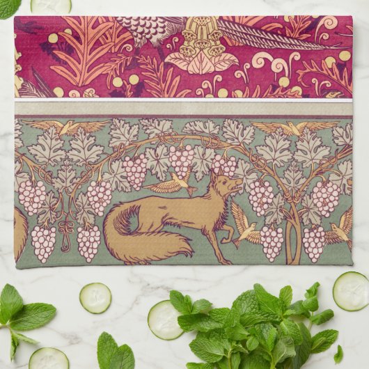 Art nouveau fox fazant Foxglove verneuil Theedoek (Gevouwen)