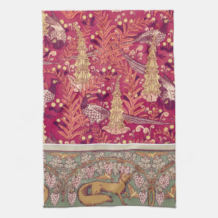 Art nouveau fox fazant Foxglove verneuil Theedoek