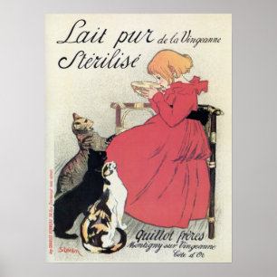  Art nouveau French milk ad, cats, girl Poster
