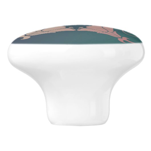 Art nouveau fuschia flower keramische knop (Zijkant)