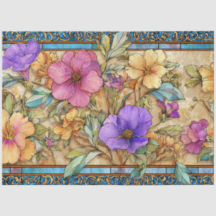Art Nouveau Gebrandschilderde Bloemen  Tissuepapier