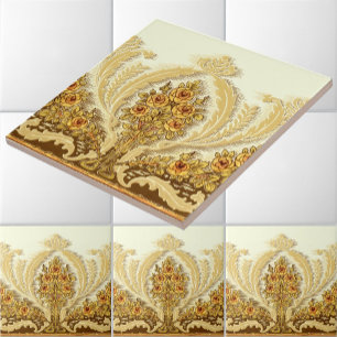 Art Nouveau Geel Rose Struiken Frieze Tegeltje