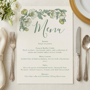 Art Nouveau Geel Salie Bloem Bruiloftsmenu Menu
