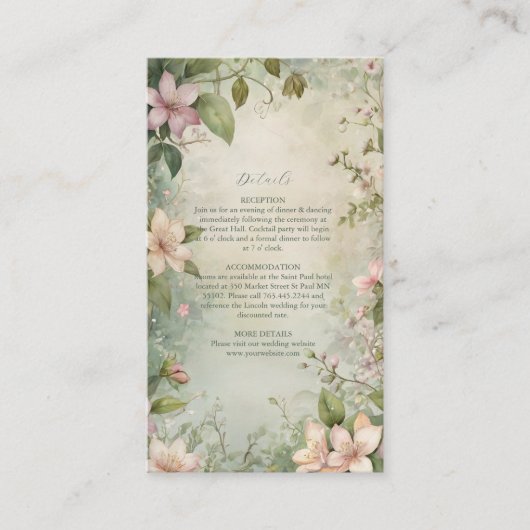 Art Nouveau Geïnspireerd Bloemensymfonie Bruiloft Informatiekaartje (Voorkant)