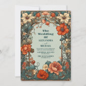 Art Nouveau Geïnspireerd Bloemensymfonie Bruiloft Kaart (Voorkant)