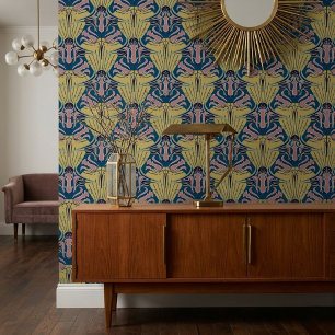Art Nouveau geïnspireerd modern bloempatroon blauw Behang