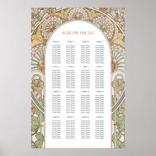 Art Nouveau geïnspireerd trouwzaalstoelindeling Poster (Voorkant)
