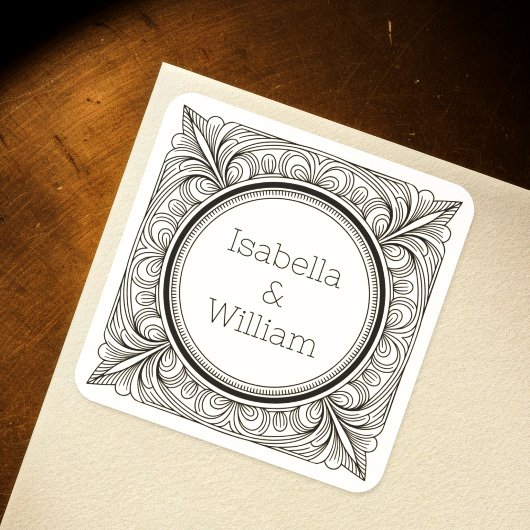 Art Nouveau Geïnspireerde naamlabels voor koppels Vierkante Sticker