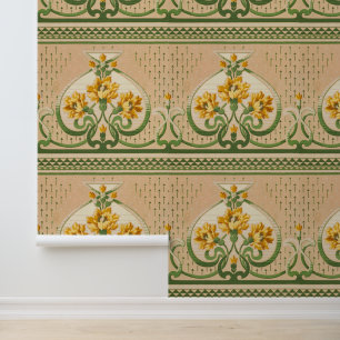 Art Nouveau Gele Boeketten Medallion Deco Behang