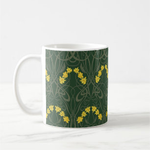 Art Nouveau Gele Narcissen en Stelen Groen Koffiemok