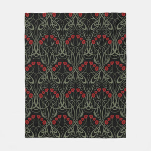 Art Nouveau geometrische klaprozen en golvende ste Fleece Deken