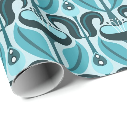 Art Nouveau gestileerde tulpen turquoise blauw Cadeaupapier (Rol Hoek)