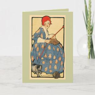 Art Nouveau -Girl breekt met haar kat Kaart