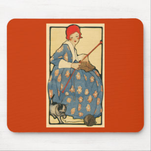 Art Nouveau -Girl breekt met haar kat Muismat