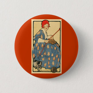 Art Nouveau -Girl breekt met haar kat Ronde Button 5,7 Cm