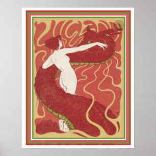 Art Nouveau Girl met Dragon Jugend Hoesje 16 x 20 Poster