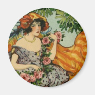 Art Nouveau Girl met Flowers Magneet