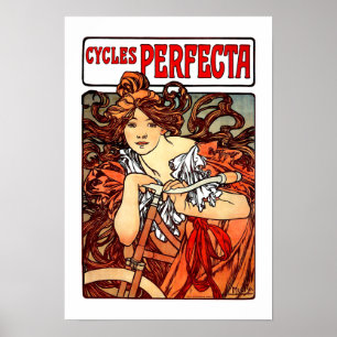  Art Nouveau Girl over fietsen Poster