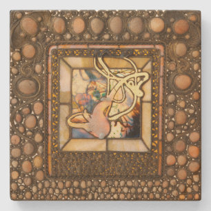 Art nouveau glas-in-lood abstract squash raam stenen onderzetter