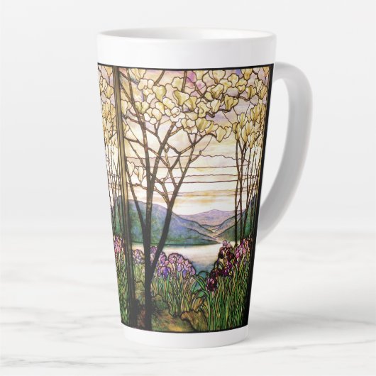 Art Nouveau Glas in lood Iris Flowers Latte Mok (Rechterhoek)