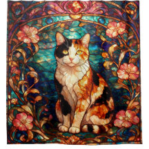 Art Nouveau Glas-in-lood Stijl Calico Kat Douche